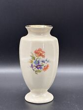 Vintage Marco Pottery Vase Cream with Gold Trim and Flowers 1960s picture