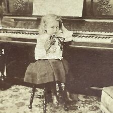 Antique 1897 Little Girl Practices Piano Stereoview Photo Card P1855 picture