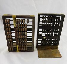 MCM Pair Chinese Wood & Brass Abacus Folding Bookends Hong Kong picture