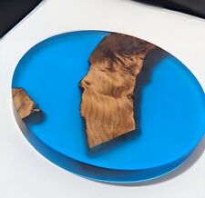 Epoxy Wood Coaster  (4 SET) Blue Resin Handmade USA SALE  No Two Alike picture