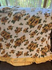 VINTAGE Acrylic ? Wool Blend? Waffle Weave Blanket Yellow Sateen Trim Floral picture
