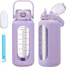 Huge Glass Water Bottle With Silicone Sleeve And Straw.  64oz picture