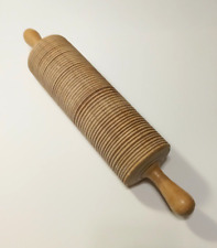 Large Vintage Noodle Pasta, Pastry Cutter Wooden Grooved Rolling Pin  picture