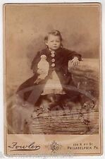 Cute Little Girl With Unusual Blonde Porcelain Doll Antique Cabinet Photograph picture