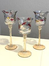 PartyLite Stemmed  Mosaic Trio Tealight/Votive Candle Holders Stained Glass picture