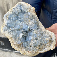 6.94LB Natural Beautiful Blue Celestite Crystal Geode Cave Mineral Specimen picture