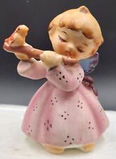 Vintage Lefton Angel Playing Flute W/ Cardinal Bird Ceramic Figurine #149 Japan  picture