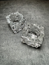 Pair of thick cube wavy glass votive candle holders Heavy (37) picture