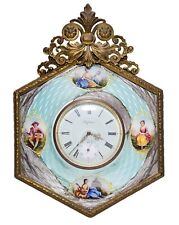 Antique 19th c French Guilloche Enamel Hand Painted Bronze Desk Travel Clock picture
