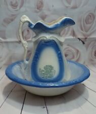 Vintage Currier and Ives WASH BASIN AND PITCHER Blue WITH HOMESTEAD DESIGN Large picture