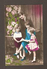 Old Vintage 1931 Hand Colored Postcard Happy Young Family Father Mother Children picture