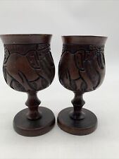 Pair Of Hand Carved Wooden Goblets Featuring Elephants Made in South Africa picture