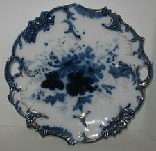 Antique RS Germany Steeple Mark Flow Blue Handled Serving Plate w 22K Gold Trim picture