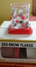 4 Vtg Mint Box Culver Barware Snow Flakes Double Old Fashioned Christmas Glasses picture
