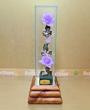 Vintage Music Box Purple Roses In Glass -see video picture