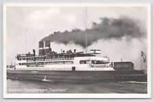 Transportation~Gedser~Dampfaergen~Danmark~B&W~Massive Steam Boat~Stacks~Vintage picture