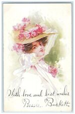 1907 Pretty Woman Big Hat Flowers Higginsville West Virginia WV Antique Postcard picture