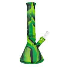Eyce - 12'' Silicone Beaker Water Pipe + w/Stash (Jungle Green)+Ships free USA picture