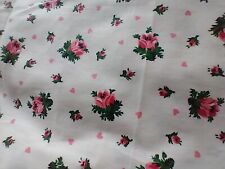 vintage FABRIC 12 YARDS CABBAGE ROSE HEARTS 1950 cotton TAG quilt shabby chic picture