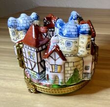 Limoges France Porcelain Trinket Box Medieval Village 4 Hinged Hand Painted picture