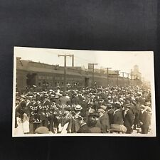 1914 Our Boys Off To War WW1 Troops Train Vulcan Iron Works in Rear Post Card PC picture