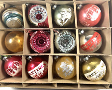 12 VINTAGE CHRISTMAS TREE ORNAMENTS ROUND GLITTER Mercury Glass picture