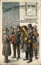 Christmas Musicians Hold to Light HTL Man Dumps Water From Window c1905 Postcard picture