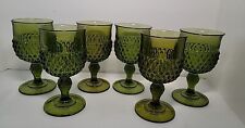 Vintage Indiana Glass Green Diamond Point Water Goblet Wine Glass 6.5