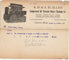 RD & AD ALLEN Compressed Air Vacuum Wagon Billhead 1913 Antique Lewiston ME picture