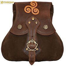 Medieval Stalwart Warrior Leather Pouch With Celtic Spiral Made in Spain Brown picture