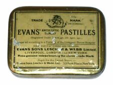Rare Antique 1910s EVANS' Antiseptic Throat PASTILLES Advertising Tin  picture
