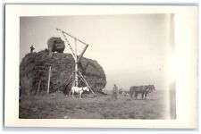 c1910's Giant Hay Bale Horse Team Farmers Farming Chadron NB RPPC Photo Postcard picture