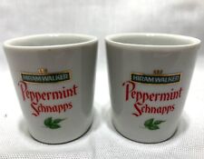 2 Vintage Hiram Walker Peppermint Schnapps White Ceramic Shot Glasses Liquor picture