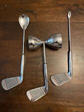 Vintage 3 Piece Golf Club Bar Set Utensils Chrome Jigger, Spoon, Fork. picture