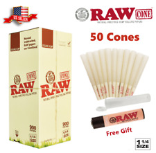 Authentic RAW Organic 1 1/4 Size Pre-Rolled Cones 50 Pack & Raw Lighter US picture