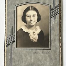 Vintage Mounted Photograph Beautiful Young Woman Glasses Everett WA ID On Back picture