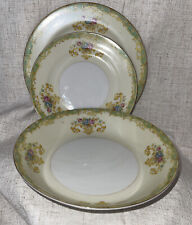 Vintage Gold China Dinner Set Of 18Green Gold Yellow Rim Flowers￼ Made In Japan picture
