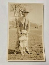 Vintage 1940's Photo of Father & Child At The Park, Dad Smoking Tobacco Pipe picture