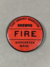 Vintage Rockwood Fire Department Badge Button Labor Pin Pinback Worcester picture