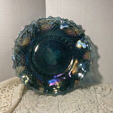 Vintage Carnival Glass Bowl- Iridescent Blue Indiana Glass With Ruffled Edge picture