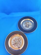 Vintage 1980s Chokin 24K Gold Trim set of 2 Plates Birds, Flowers 6.25 in picture