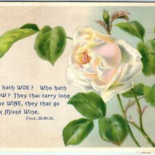 c1880s Proverbs 23 29 30 Bible Quote Victorian Trade Card Christian Wine Rose 2A picture