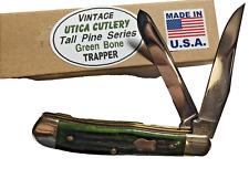 Vintage Utica Cutlery Warranted Green Bone Trapper Pocket Knife MADE IN U.S.A. picture