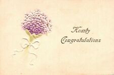 1915 Hearty Congratulations Greetings Bouquet of Purple Flowers Vintage Postcard picture