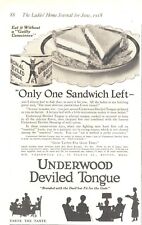 1918 Underwood Deviled Tongue Antique Print Ad World War I Era Sandwich picture