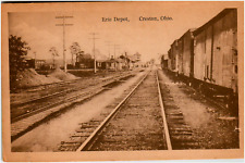 Postcard Vintage RPPC Eried Railroad Train Station Depot Creston, OH picture
