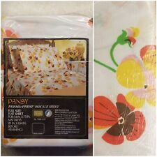 NOS Vintage SEARS Pansies Floral FULL FLAT Bed Sheet Mid Century MCM Colorful picture