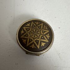 Vintage Damascene Gold Geometric Design Round Pill Box by Midas of Toledo Spain picture