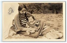 c1930's Native American Indian Mother Cute Baby Infant View RPPC Photo Postcard picture