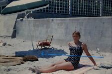 1961 35mm Slide Woman Maine Beach Sunning Sun bathing Swimwear #1171 picture